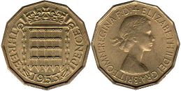 coin UK 3 pence 1953