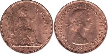 coin UK 1 penny 1953