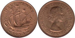coin UK 1/2 penny 1953