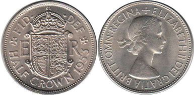 coin UK 1/2 crown 1953