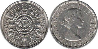 Münze Großbritannien 2 Schilling 1967