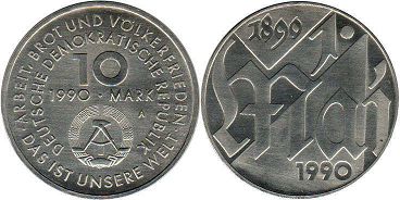 monnaie East Allemagne 10 mark 1990
