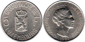 piece Luxembourg 5 francs 1962