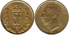coin Luxembourg 5 francs 1987