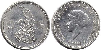 coin Luxembourg 5 francs 1929