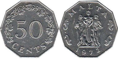 coin Malta 50 cents 1972