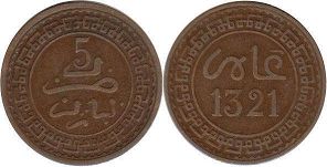 coin Morocco 5 mazunas 1903