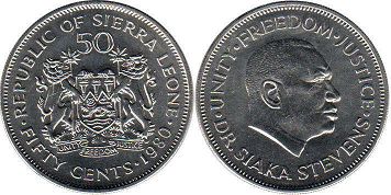 coin Sierra Leone 50 cents 1980