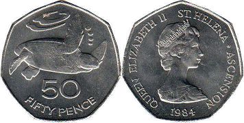 coin Saint Helena and Ascension 50 pence 1984