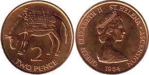 coin Saint Helena and Ascension 2 pence 1984
