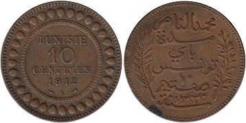 piece Tunisia 10 centimes 1912