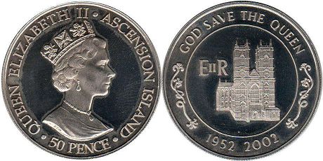 coin Ascension Island 50 pence 2002