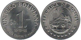 coin Bolivia 1 peso 1972