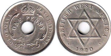 coin ONE PENNY BRITHSH WEST AFRICA GEORGIVS V