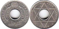 coin ONE TENTH OF A PENNY NIGERIA BRITHSH WEST AFRICA EDWARD VII