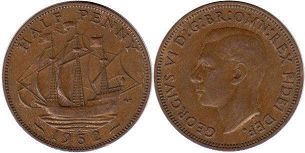 coin UK 1/2 penny 1952