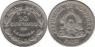 coin Honduras 10 centavos 1980