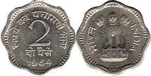coin India 2 paise 1964
