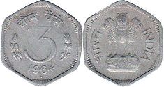 coin India 3 paise 1964