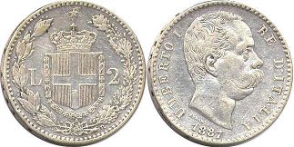coin Italy 2 lire 1887