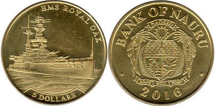 coin Nauru 5 dollars 2016