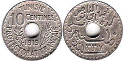 piece Tunisia 10 centimes 1919