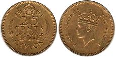 coin Ceylon 25 cents 1951