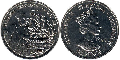 coin Saint Helena and Ascension 50 pence 1986