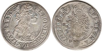 coin Hungary 15 kreuzer 1676