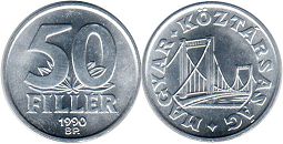 coin Hungary 50 filler 1990