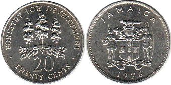 coin Jamaica 20 cents 1976