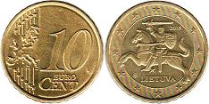 pièce Lituanie 10 euro cent 2015
