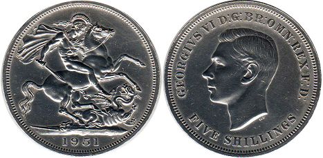 monnaie UK 5 shillings (crown) 1951