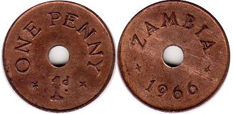 coin Zambia 1 penny 1966
