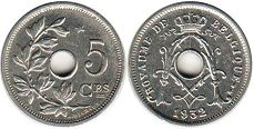 pièce Belgique 5 centimes 1932