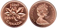 canadian pièce de monnaie 1 cent 1969