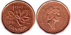 canadian pièce de monnaie 1 cent 1991