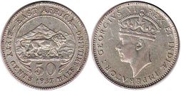 coin BRITISH EAST AFRICA 50 cents 1937