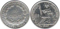 piece Française Indochina 10 cents 1937