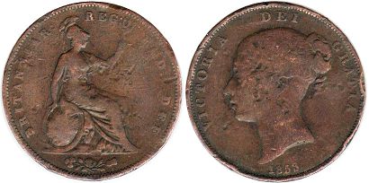 coin UK old 1 penny 1853