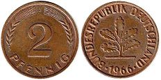 moneta Germany 2 pfennig 1966