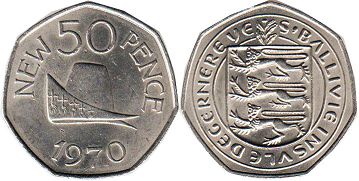 coin Guernsey 50 new pence 1970