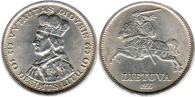 coin Lithuania 10 lit 1936