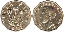 monnaie UK 3 pence 1952