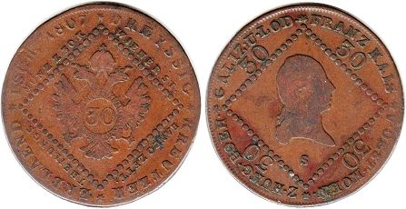 Münze Kaisertum Österreich 30 kreuzer 1807