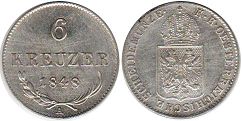 coin Austrian Empire 6 kreuzer 1848