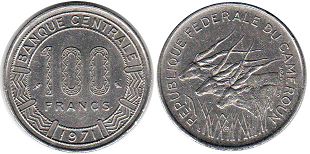 coin Cameroon 100 francs 1971