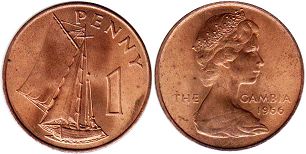 coin Gambia 1 penny 1966