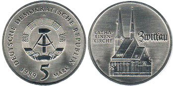 monnaie East Allemagne 5 mark 1989