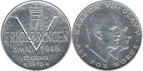 mynt Norge 25 kroner 1970